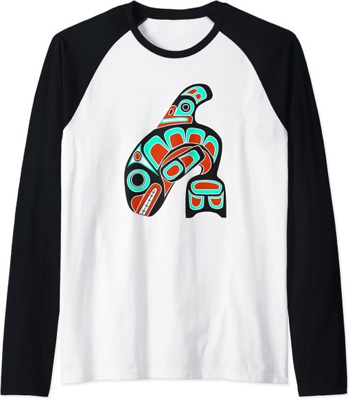 Orca Whale Haida Style Art - Native American Totem Tribal Raglan Baseball Tee