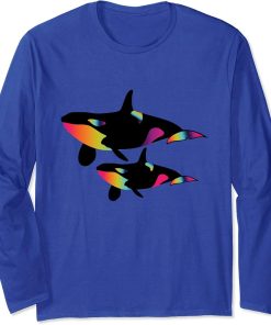 Color Gradient Orca Whales Long Sleeve T-Shirt