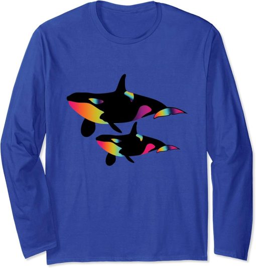 Color Gradient Orca Whales Long Sleeve T-Shirt