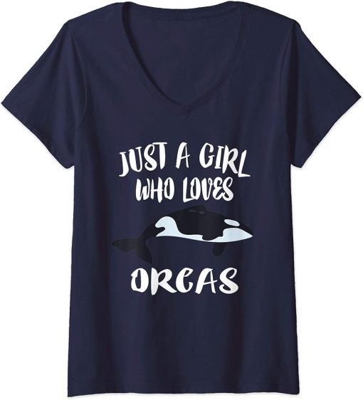 Womens Just A Girl Who Loves Orcas Whale Gift V-Neck T-Shirt